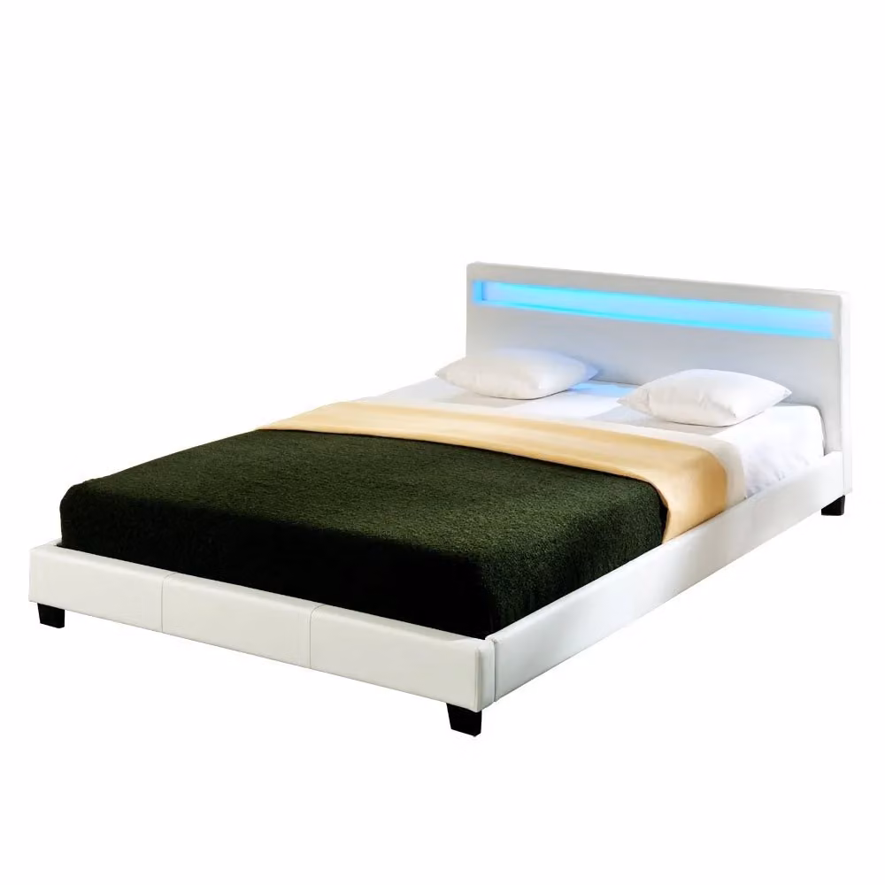 Letto Matrimoniale Imbottito Corium Bianco con Testiera Alta, Illuminazione a LED e Cassetti, L/P: 160 x 200 cm – 2