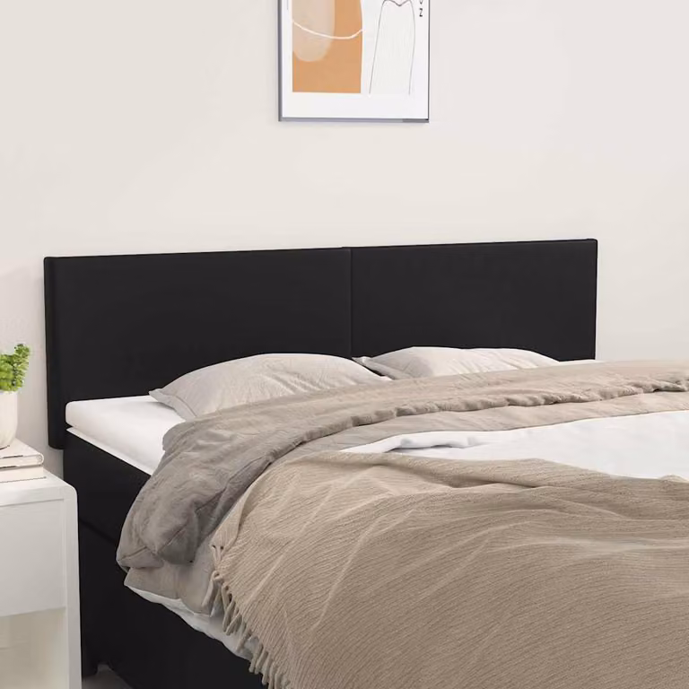 Testiera per letto vidaXL in similpelle nera con pannello imbottito, L: 144 cm, P: 5 cm, H: 78-88 cm