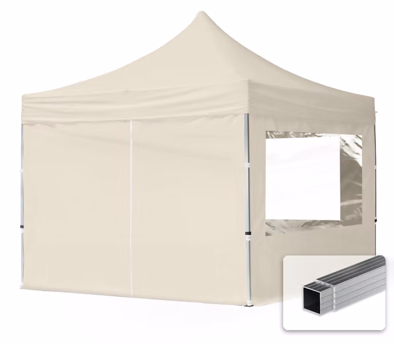 TOOLPORT 3x3m gazebo pieghevole con laterali (finestre panoramiche), ECONOMY alluminio, crema