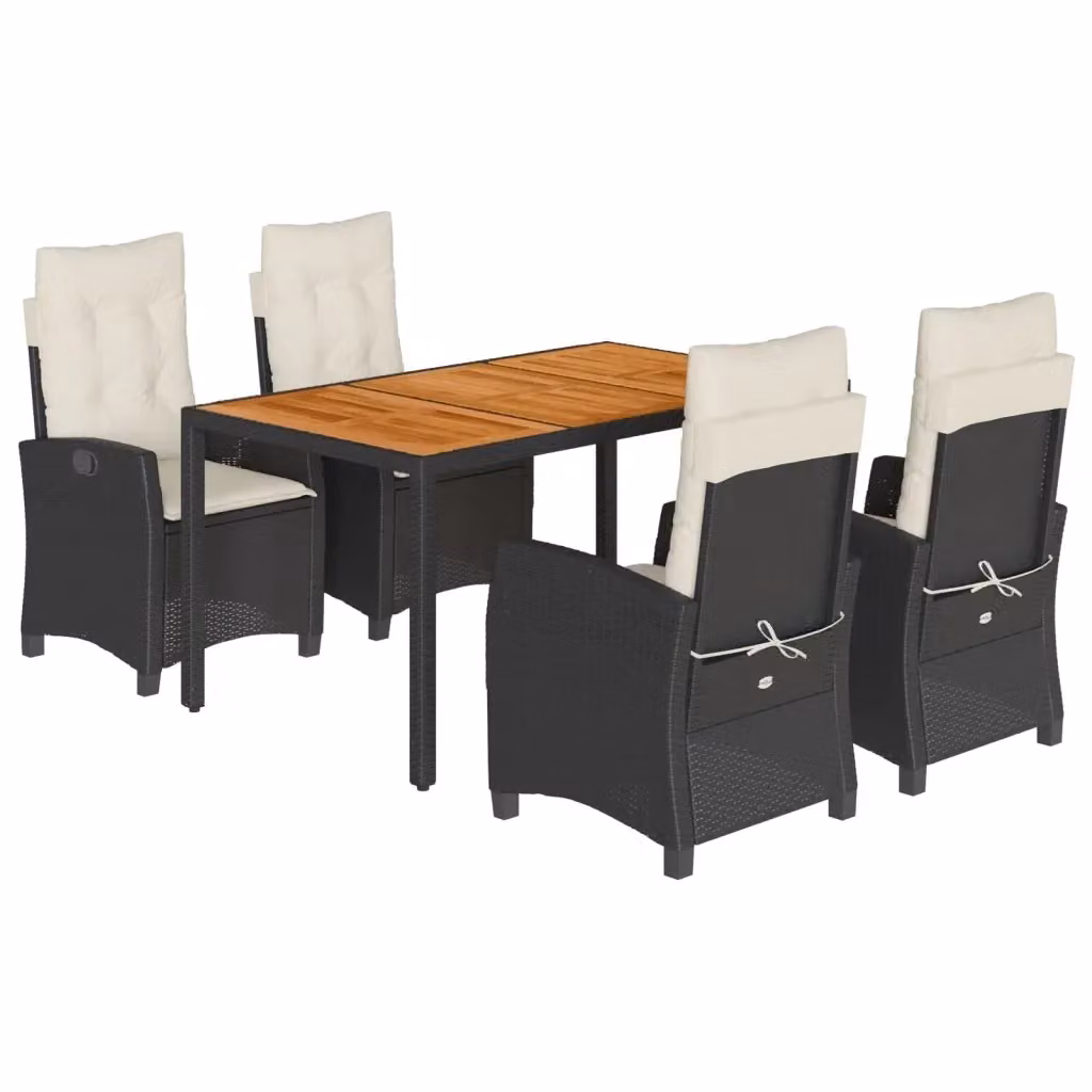Set da pranzo da giardino vidaXL in legno di acacia oliato e polyrattan con 5 pezzi, nero e bianco – 2