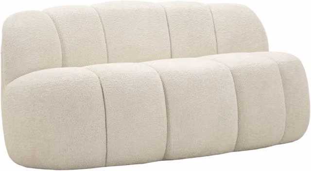 Divanetto Ball Vikasa Home in tessuto bouclé bianco con struttura in legno massello L: 145 cm, P: 80 cm, H: 69 cm, seduta H: 40 cm