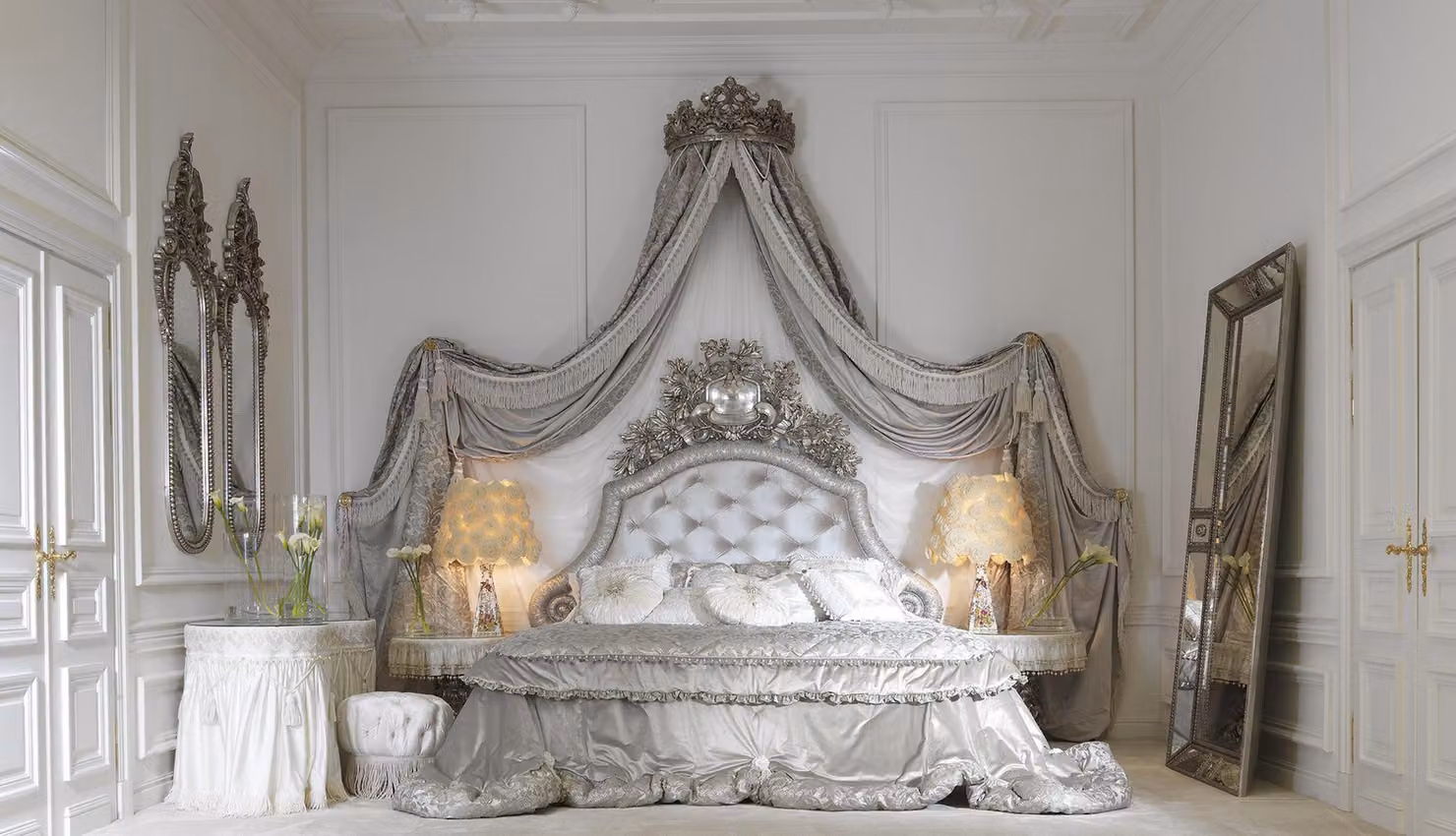 Chesterfield Bett Silber Luxus Schlafzimmer Betten Italienische Möbel Design
