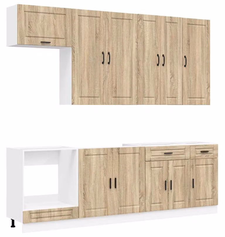 Set di mobili da cucina PORTO, 8 pezzi, realizzato in legno impiallacciato effetto noce Sonoma