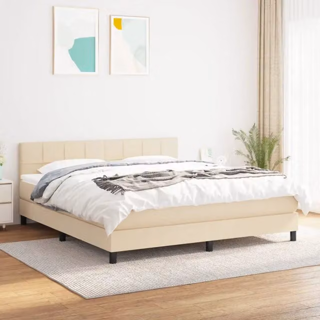 Letto Ibrido con Giroletto a Molle e Materasso vidaXL in Tessuto Beige e Bianco L/P: 160 x 200 cm