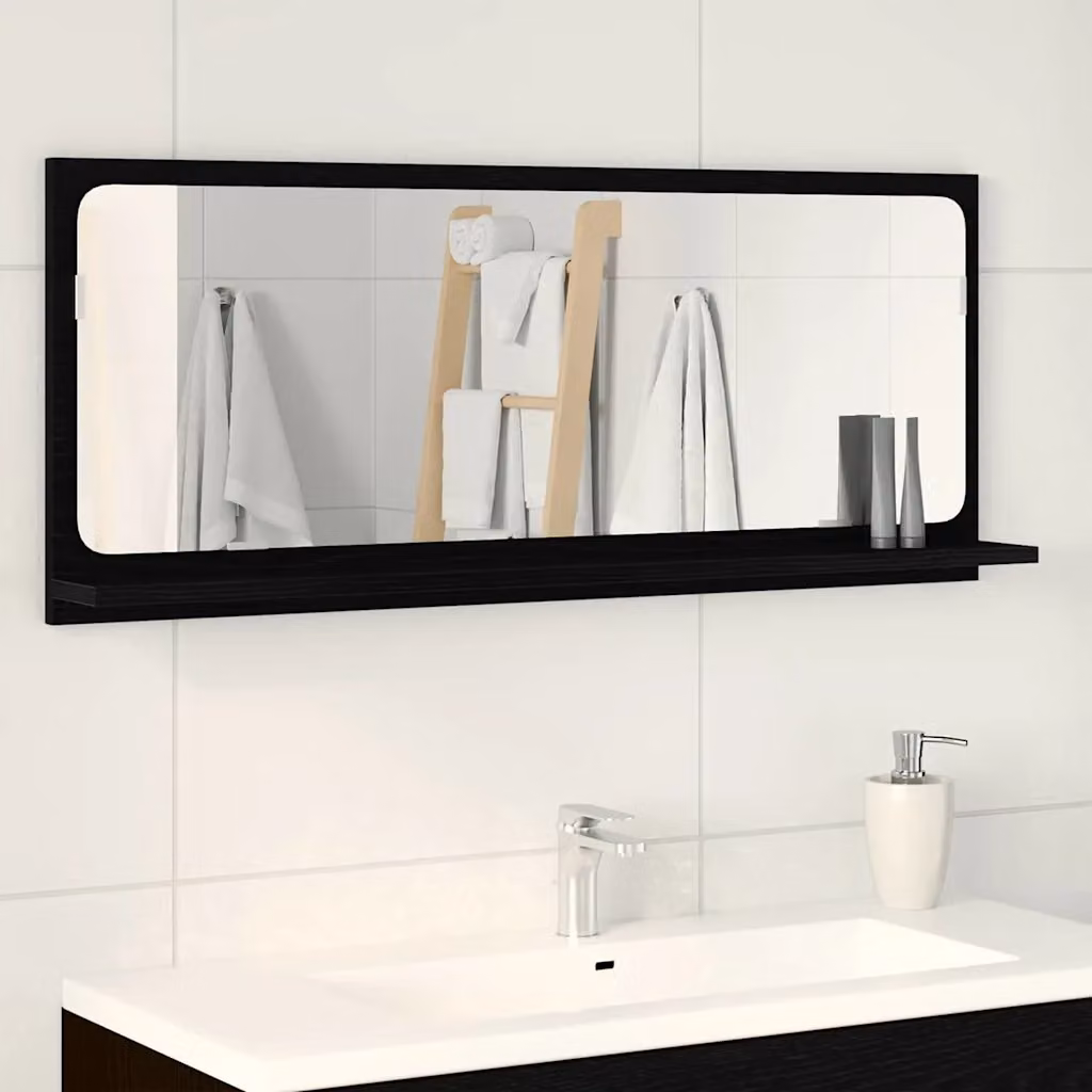 vidaXL Mensola Specchio Rovere Nero L 90 cm, P 10,5 cm, H 37 cm