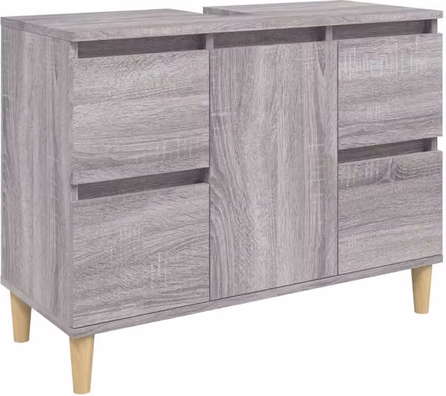 Mobile Lavabo Moderno DESIGN IN Grigio Opaco in Legno Multistrato con Ante e Cassetti, L: 80 cm, P: 33 cm, H: 60 cm – 1