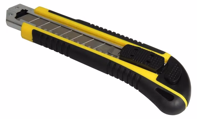 Coltello da taglio professionale con caricatore automatico e sistema di sicurezza per la lama, colore giallo/nero