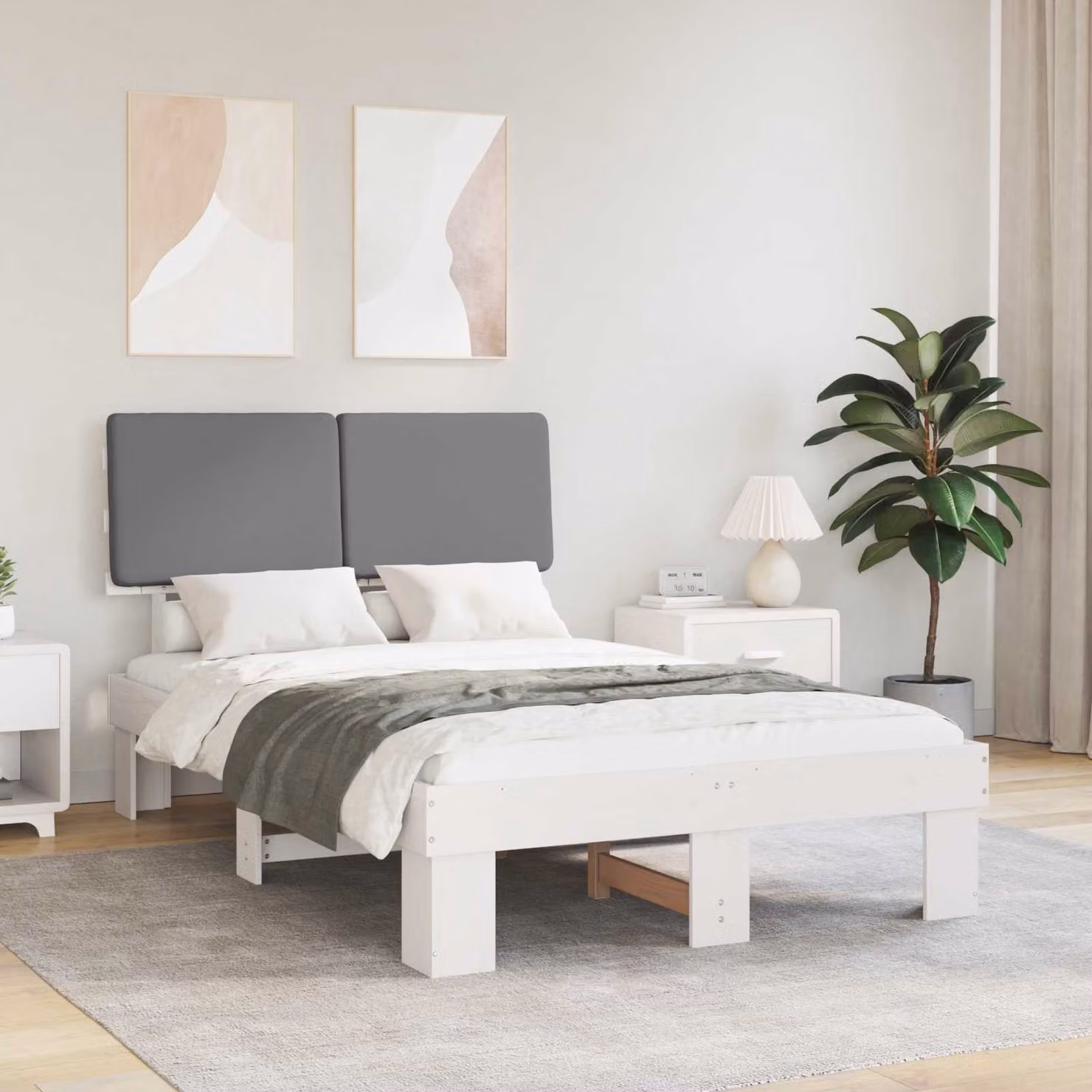 vidaXL Letto Moderno con Testiera Rivestita in Tessuto Grigio L/P/H: 120 x 200 cm – 1