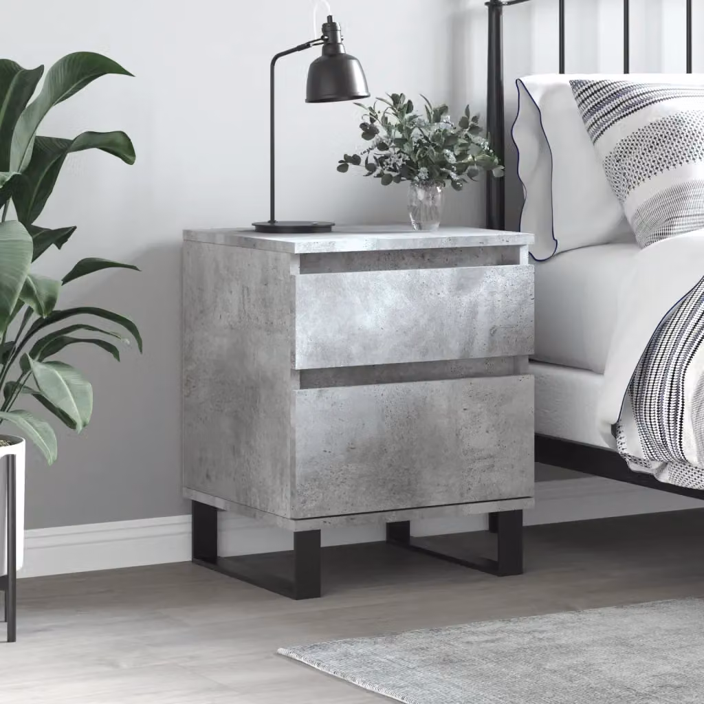 vidaXL Comodino Moderno Grigio Cemento in Legno e Metallo da Appendere alla Parete L: 40 cm, P: 35 cm, H: 50 cm