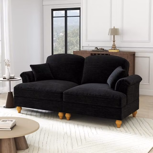 Divano Letto Moderno COSYHOMES in Velluto Nero con Poggiatesta Regolabile e Ottoman incluso