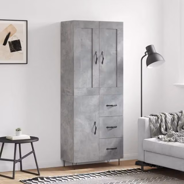 Credenza moderna vidaXL in legno e metallo grigio, sospesa a parete, L: 69,5 cm, P: 34 cm, H: 180 cm