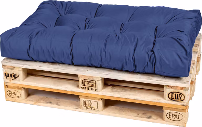 Cuscino per pallet TexDeko Garden 120x80x18 cm, trapuntato, idrorepellente, resistente ai raggi UV, blu scuro