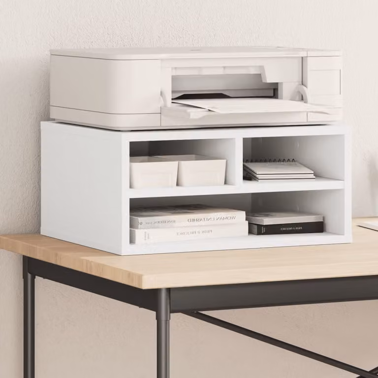 vidaXL Supporto per Stampante Bianco in Legno e MDF con Pannello Posteriore L 49 cm x P 40 cm x H 22,5 cm