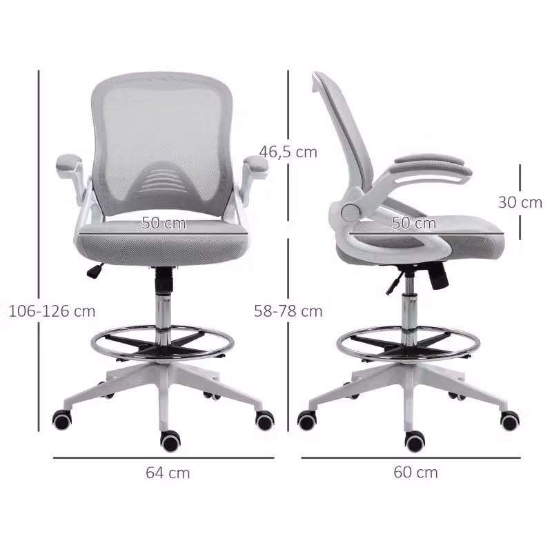 Sedia da ufficio ergonomica girevole WISHDOR in tessuto grigio con braccioli e ruote per home office – 2