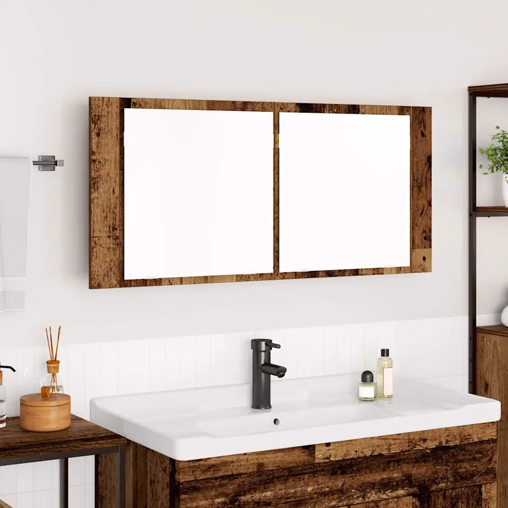 Armadio con specchio e illuminazione LED vidaXL in legno marrone, L 100 x P 45 x H 12 cm