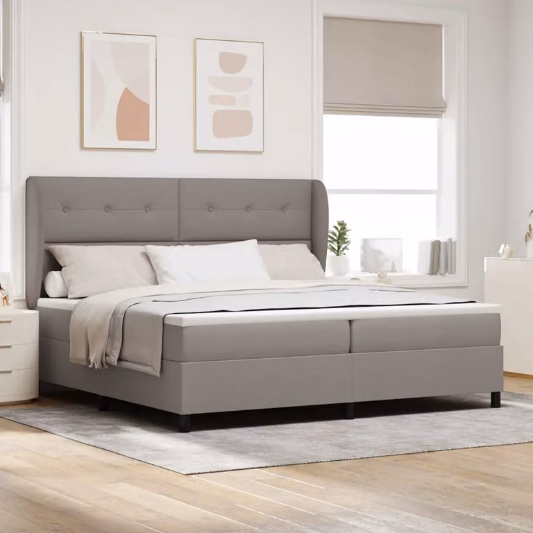 Letto a molle con testiera Talpa vidaXL in tessuto beige o grigio L: 200 cm, P: 200 cm, H: 203 cm