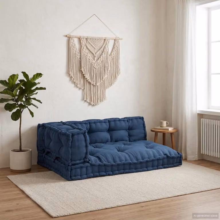 Set di 3 cuscini per divano pallet vidaXL in tessuto blu, L: 120 cm, P: 80 cm, H: 38 cm
