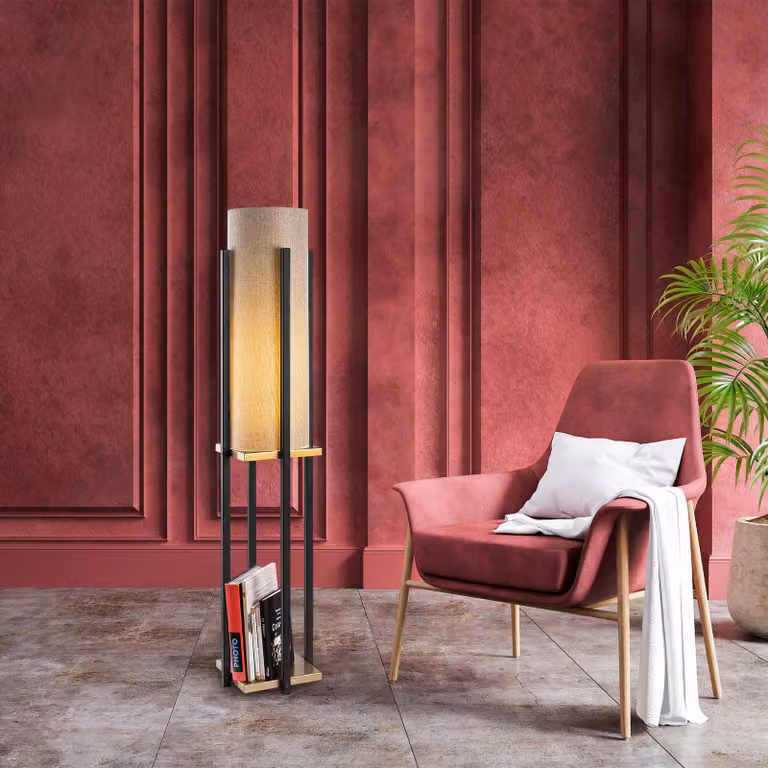 Opviq, 7130- 7130LMP, Nero,Oro, Lampade da terra, 25 x 25 x 130 cm, Corpo in metallo