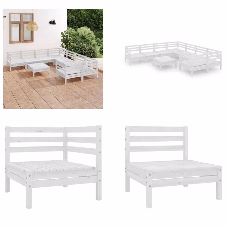 vidaXL 9 pezzi set salotto da giardino pino massiccio bianco - Set di mobili da giardino - Set di mobili da giardino - Set di mobili da giardino - Set di mobili da giardino