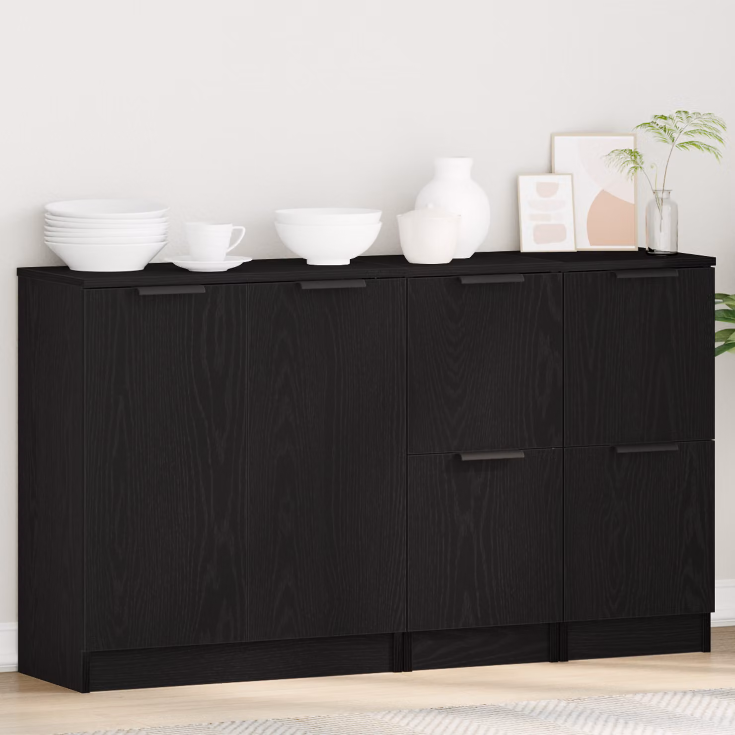 Set di 3 credenze moderne vidaXL in legno MDF nero L 120 x P 30 x H 70 cm