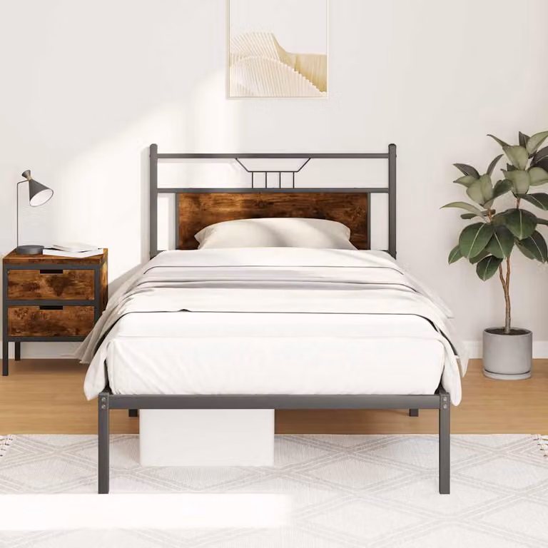 vidaXL Giroletto senza Materasso in Rovere Fumo e Metallo L/P: 100 x 200 cm