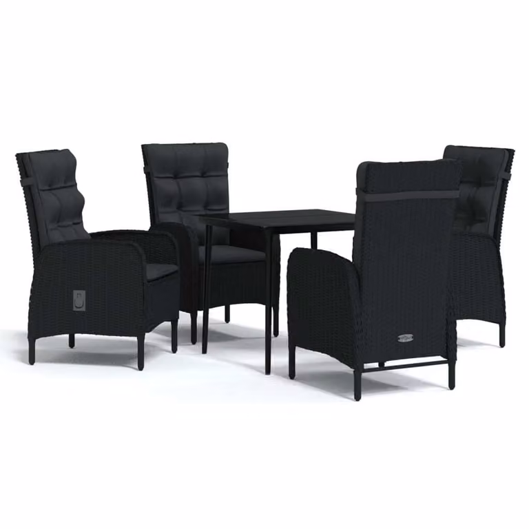 Set da Pranzo da Giardino 5 pz con Cuscini Nero