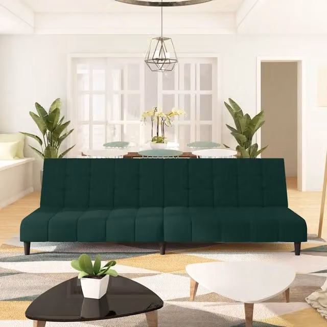 Divano Letto Click-Clack vidaXL in Velluto Verde con Struttura in Legno Solido e Poggiatesta Regolabile, Dimensioni Letto: 100 x 200 cm