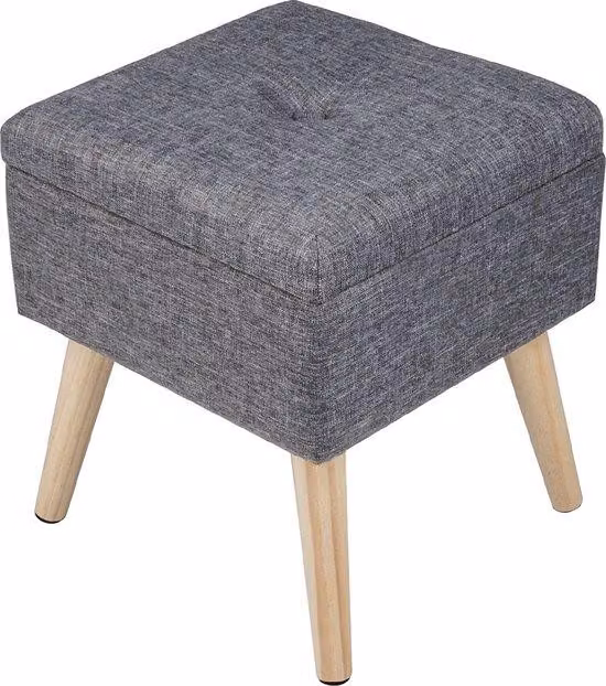 Pouf imbottito grigio con vano portaoggetti, poggiapiedi, 32x36,5 cm, lino