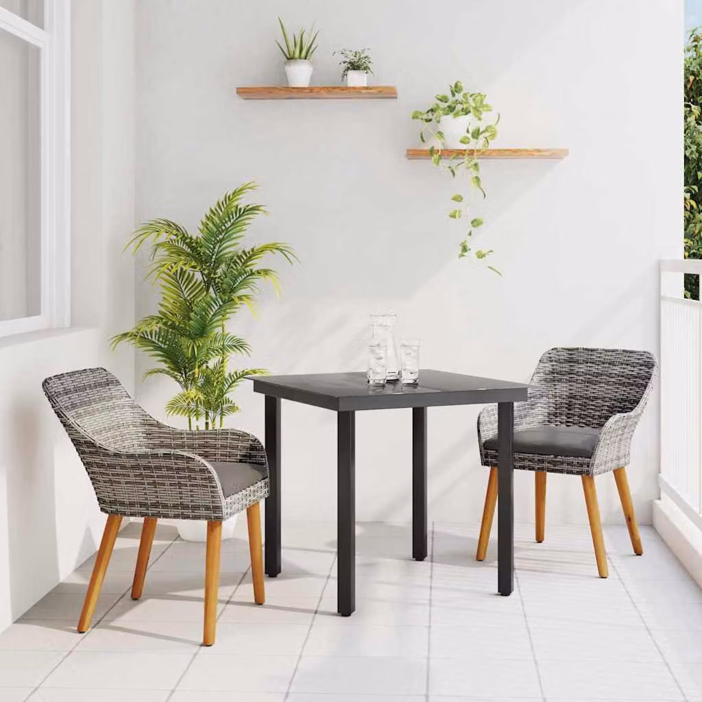 Maison Exclusive - Set da Pranzo per Giardino con cuscino 3 pcs Grigio polyrattan