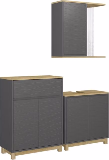 Set di mobili da bagno Livia Antracite/Rovere 3 pezzi Vicco