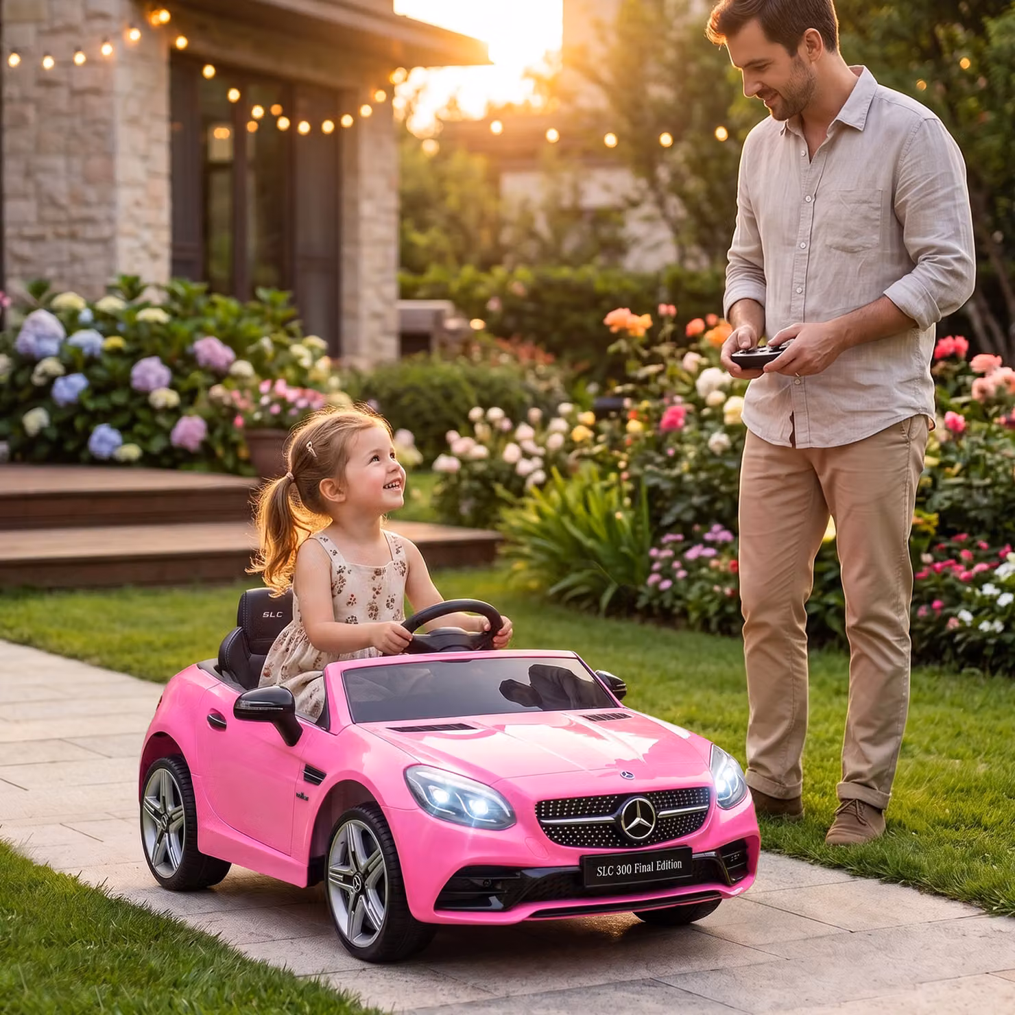 AIYAPLAY Macchina Elettrica per Bambini con Luci LED, Effetti Sonori e Telecomando, Rosa, L: 107 cm, P: 62.5 cm, H: 44 cm – 2