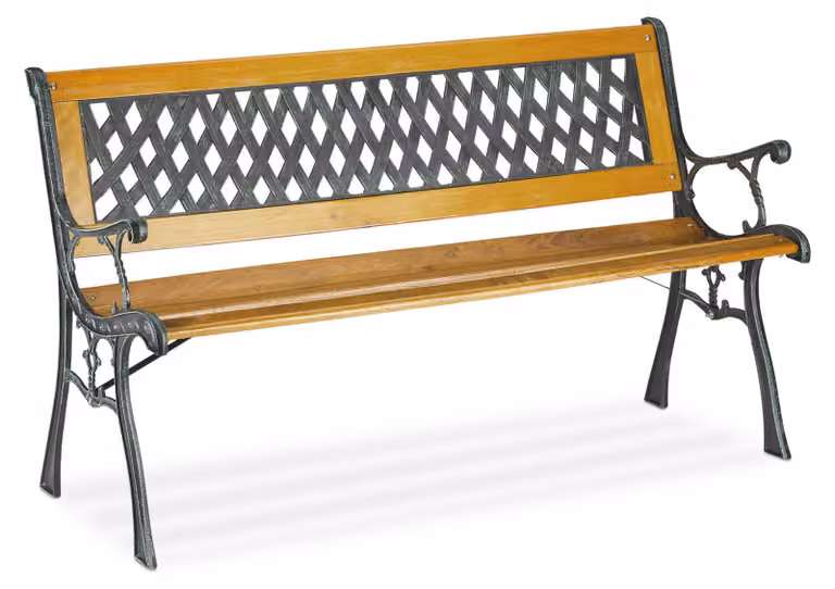 Panchina da giardino Relaxdays, 2 posti, legno e ghisa, per balconi e terrazze, stile rustico, A x L x P: 73 x 125 x 52 cm, naturale/verde
