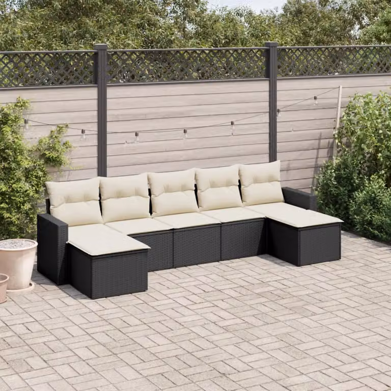 vidaXL Set Divani da Giardino a L con Cuscini 7pz Nero e Bianco in Polyrattan e Metallo