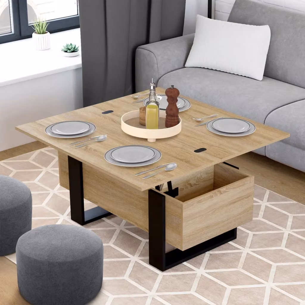 IDMarket Tavolino rettangolare trasformabile in tavolo da pranzo PHOENIX design industriale in legno e metallo marrone e nero – 2