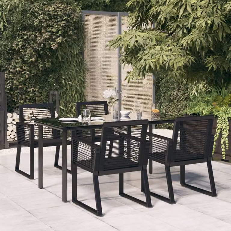 Set da pranzo da giardino vidaXL in 5 pezzi in rattan nero con piano in vetro