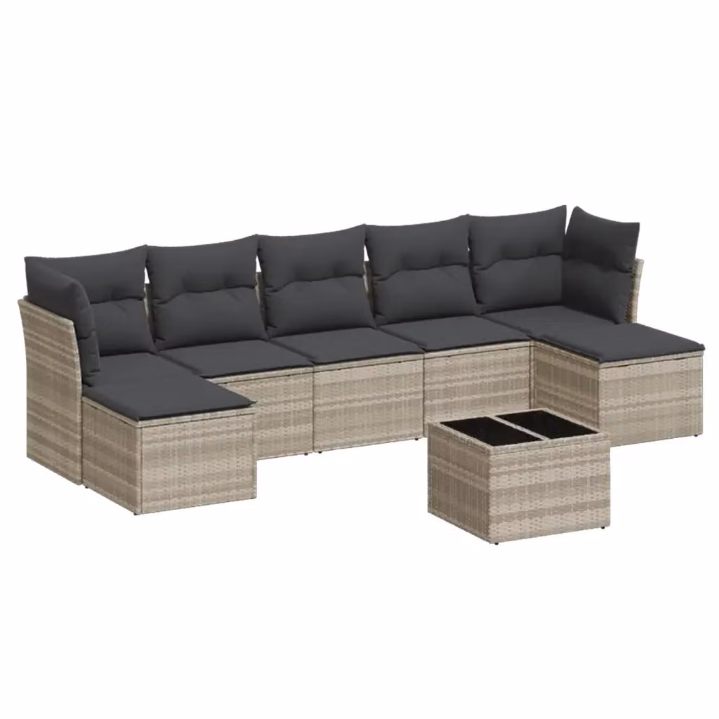vidaXL Set Divano da Giardino a L in Polyrattan Grigio con Cuscini e Tavolino da 8 Pezzi – 2