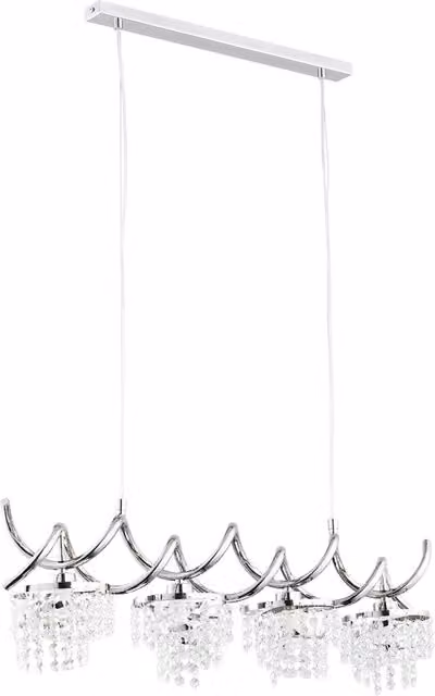Lampada a sospensione glamour Alfa in metallo cromato e cristalli trasparenti con 4 portalampada E14