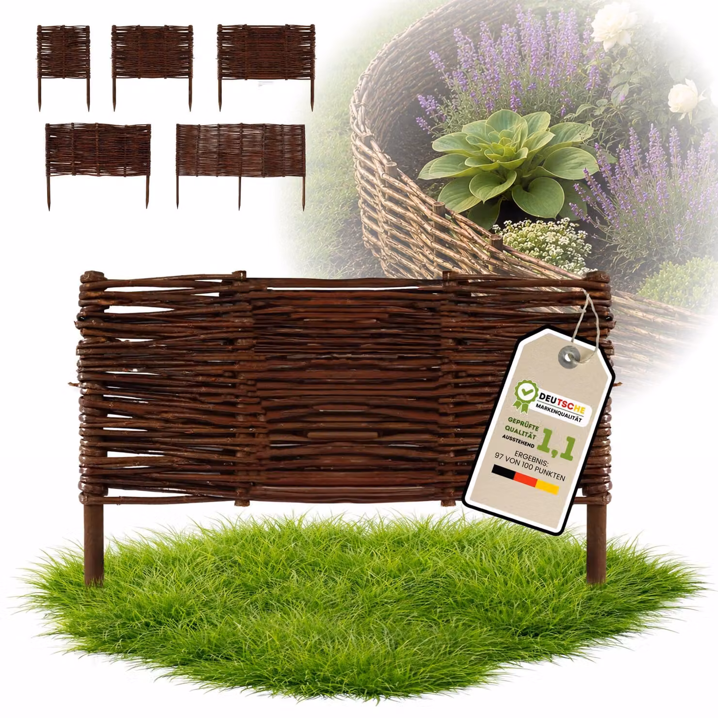 Floranica 1 pezzo Recinzione in vimini 30 cm x 50 cm – Staccionata da giardino intrecciata Palizzata Recinzione naturale Bordo aiuola