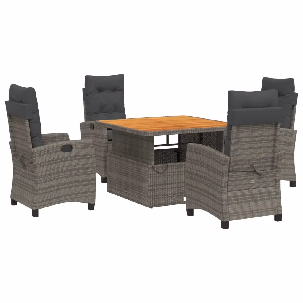 Set da pranzo da giardino vidaXL in legno di acacia oliato e rattan, 5 pezzi, grigio e marrone – 2