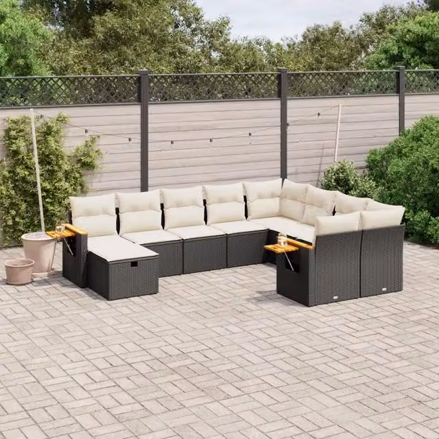 Set Divani da Giardino 10pz con Cuscini in Polyrattan Nero 3227155