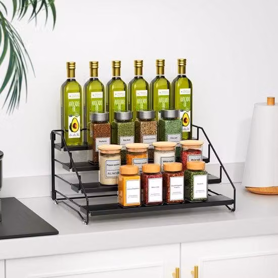 Ibenzoa® - Scaffale per erbe aromatiche, regolabile in altezza su 4 livelli – spazio per fino a 48 vasetti, metallo con protezione contro la ruggine, profondità 6–12 cm, dimensioni 34×25,5×17,5 cm