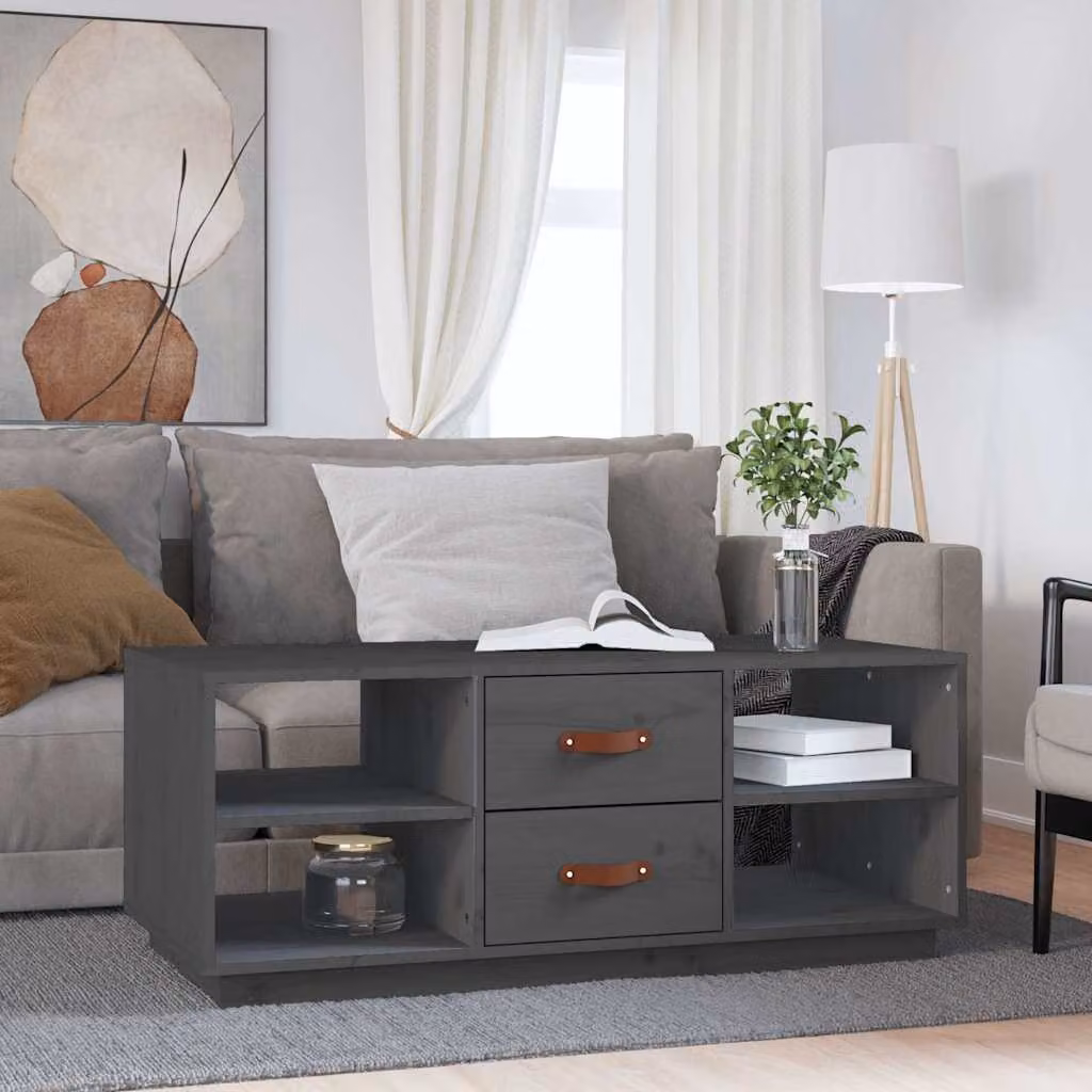 vidaXL Tavolino da Salotto Moderno in Legno di Pino Grigio L: 100 cm, P: 50 cm, H: 41 cm