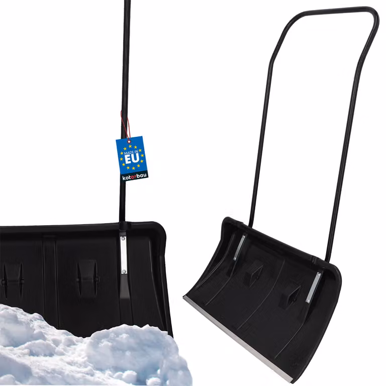 KOTARBAU® Pala da neve con ruote Pala da neve 80 cm Vassoio da neve con bordo in profilo di alluminio Pala da neve con manico in metallo Pratica pala da neve ECO Black