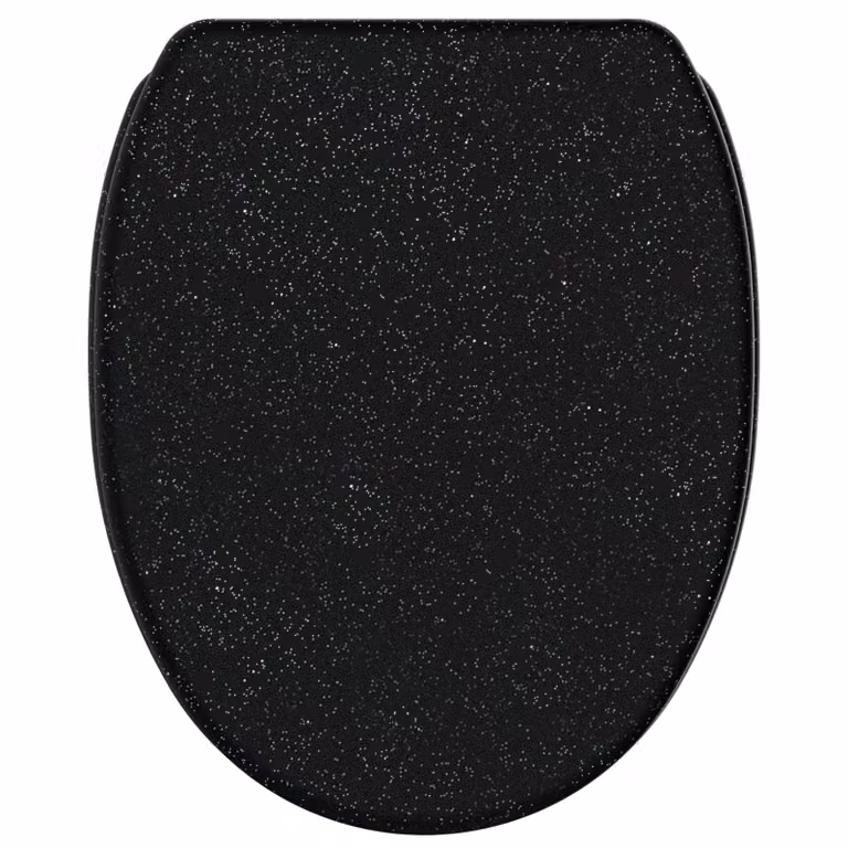 Sedile WC SANILO® con chiusura ammortizzata e chiusura rapida, nero glitterato, coperchio WC direttamente dal produttore, coperchio per WC, sedile WC, coperchio per WC