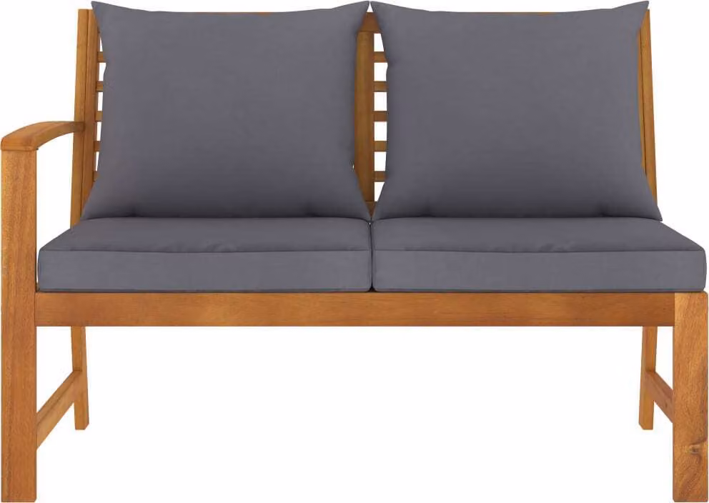 Panca da Giardino 114,5cm con Cuscino Grigio Massello di Acacia