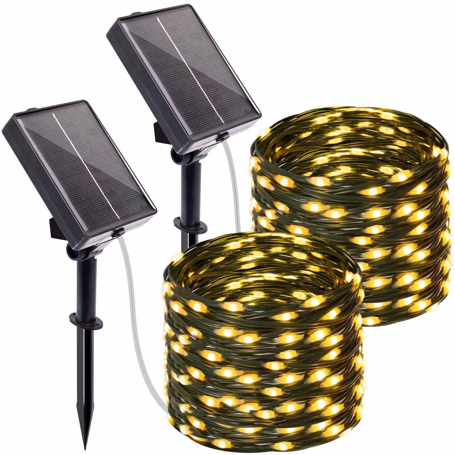 Catena luminosa solare, 10 metri, 100 LED, luce bianco caldo, grado di protezione IP65, 8 modalità
