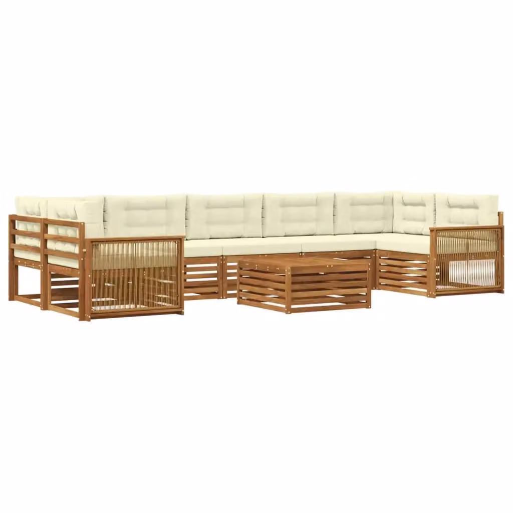 Set di divani da esterno a forma di U vidaXL in legno di acacia con cuscini beige e bianco per giardino e terrazza – 2