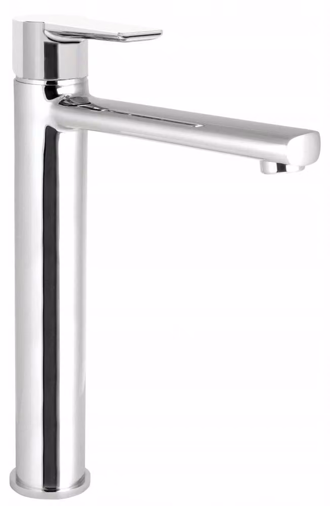 Miscelatore monocomando alto per lavabo, cromato, in ottone, adatto per lavabi da appoggio