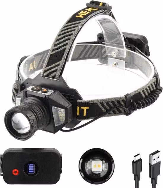 Torcia a LED, ricaricabile tramite USB, extra luminosa, da campeggio, per attività all'aperto, torcia, piccola, compatta, senza batterie