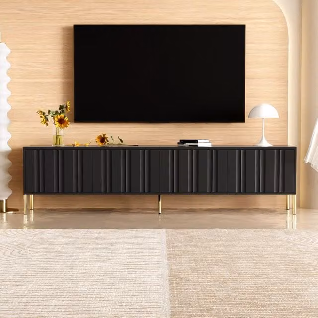 Mobile TV ¨C MINIMAL ¨C Nero, Gambe Dorate, 190x38x48 cm